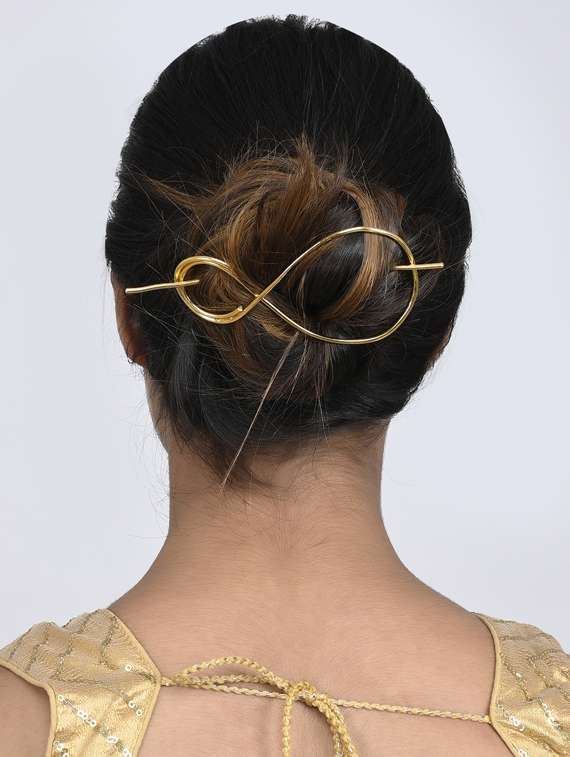 gold plated metallic hair bun pin - 19847120 -  Standard Image - 3