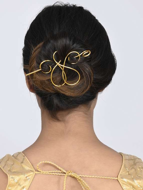 gold plated metallic hair bun pin - 19847121 -  Standard Image - 3
