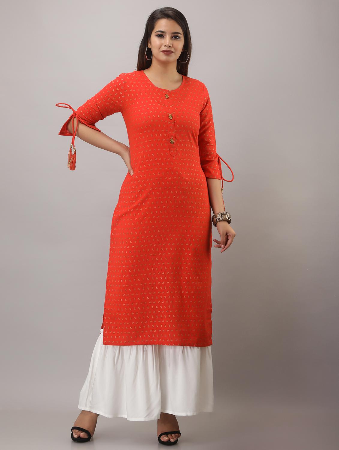 orange printed three quarter sleeve kurta sharara set - 19847316 - Zoom Image - 0