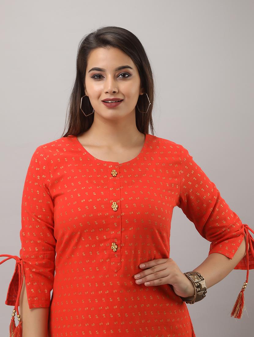 orange printed three quarter sleeve kurta sharara set - 19847316 - Standard Image - 3