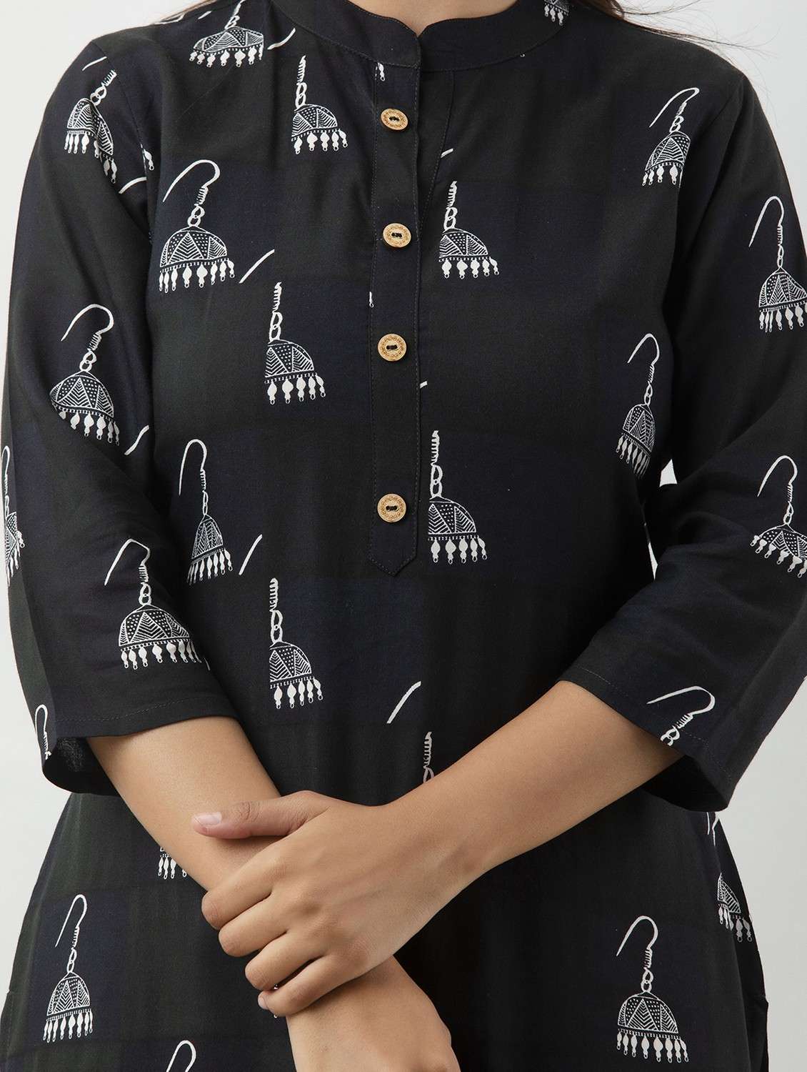 black printed three quarter sleeve kurta sharara set - 19847319 - Standard Image - 3