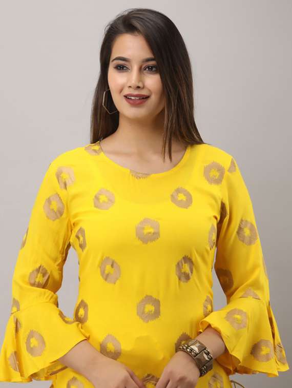 yellow printed three quarter sleeve kurta sharara set - 19847346 - Standard Image - 3