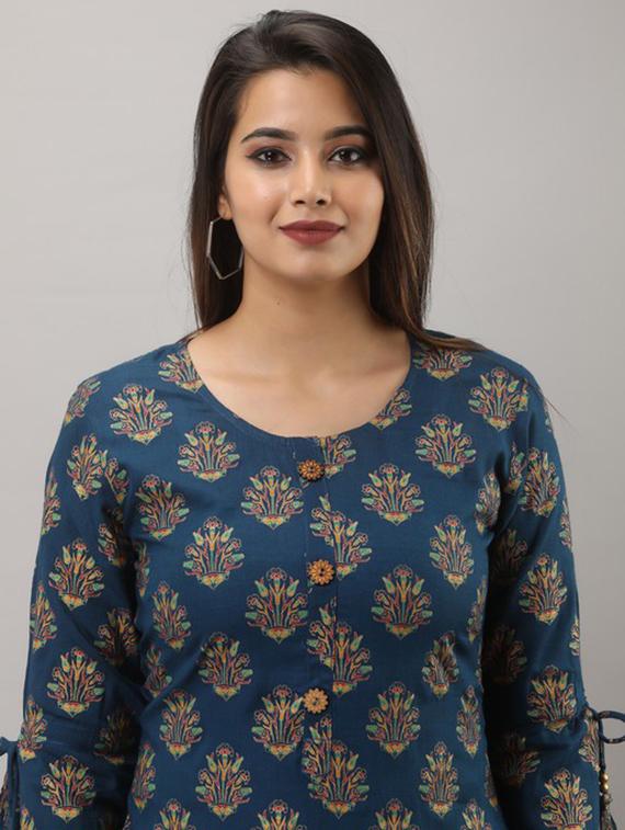 blue printed three quarter sleeve kurta sharara set - 19847358 - Standard Image - 3