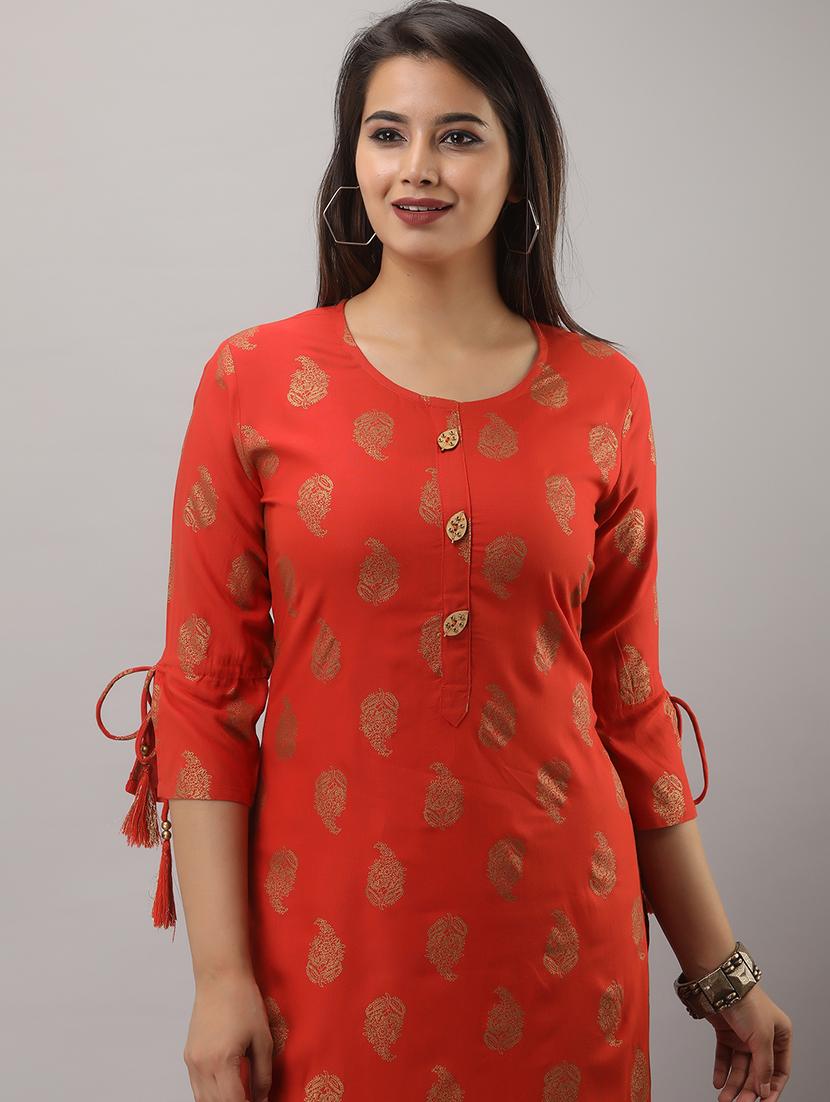 orange printed three quarter sleeve kurta sharara set - 19847365 - Standard Image - 3