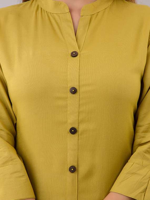 green solid three quarter sleeve kurta  - 19847384 -  Standard Image - 3