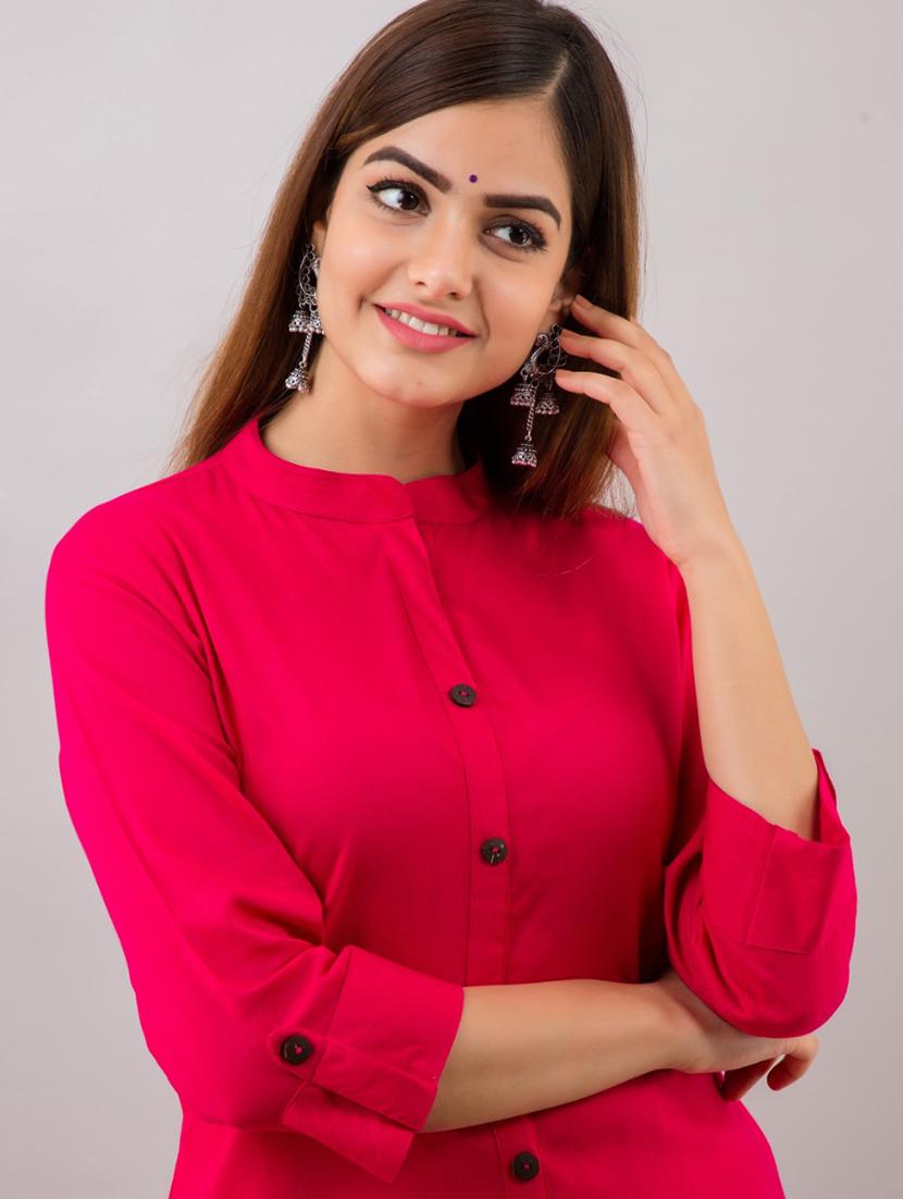 pink solid three quarter sleeve kurta palazzo set - 19847414 - Standard Image - 3