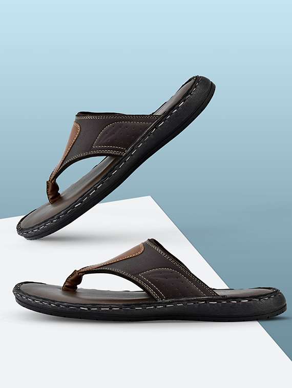 brown synthetic slip on flip flop