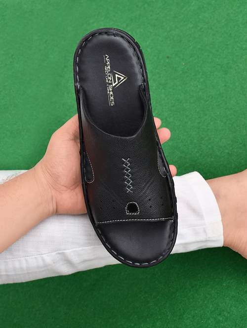 black synthetic slip on flip flop