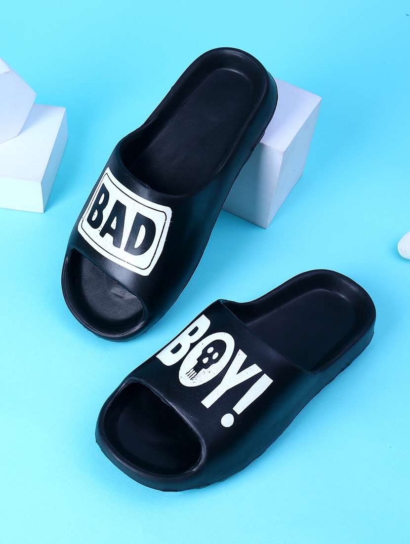 black rubber slip on flip flops