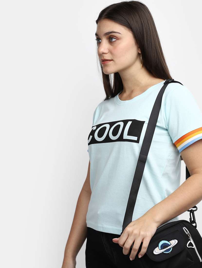 women's chest print round neck t-shirt - 19850290 -  Standard Image - 3