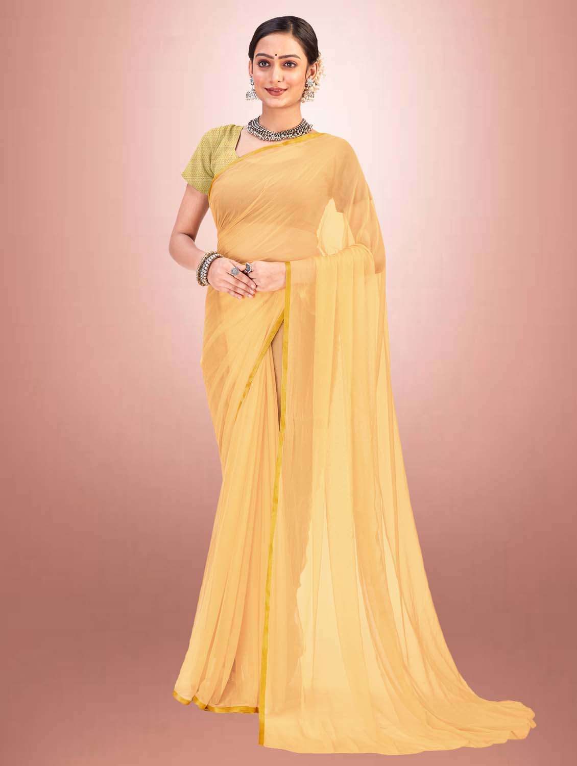 women's solid beige colored saree