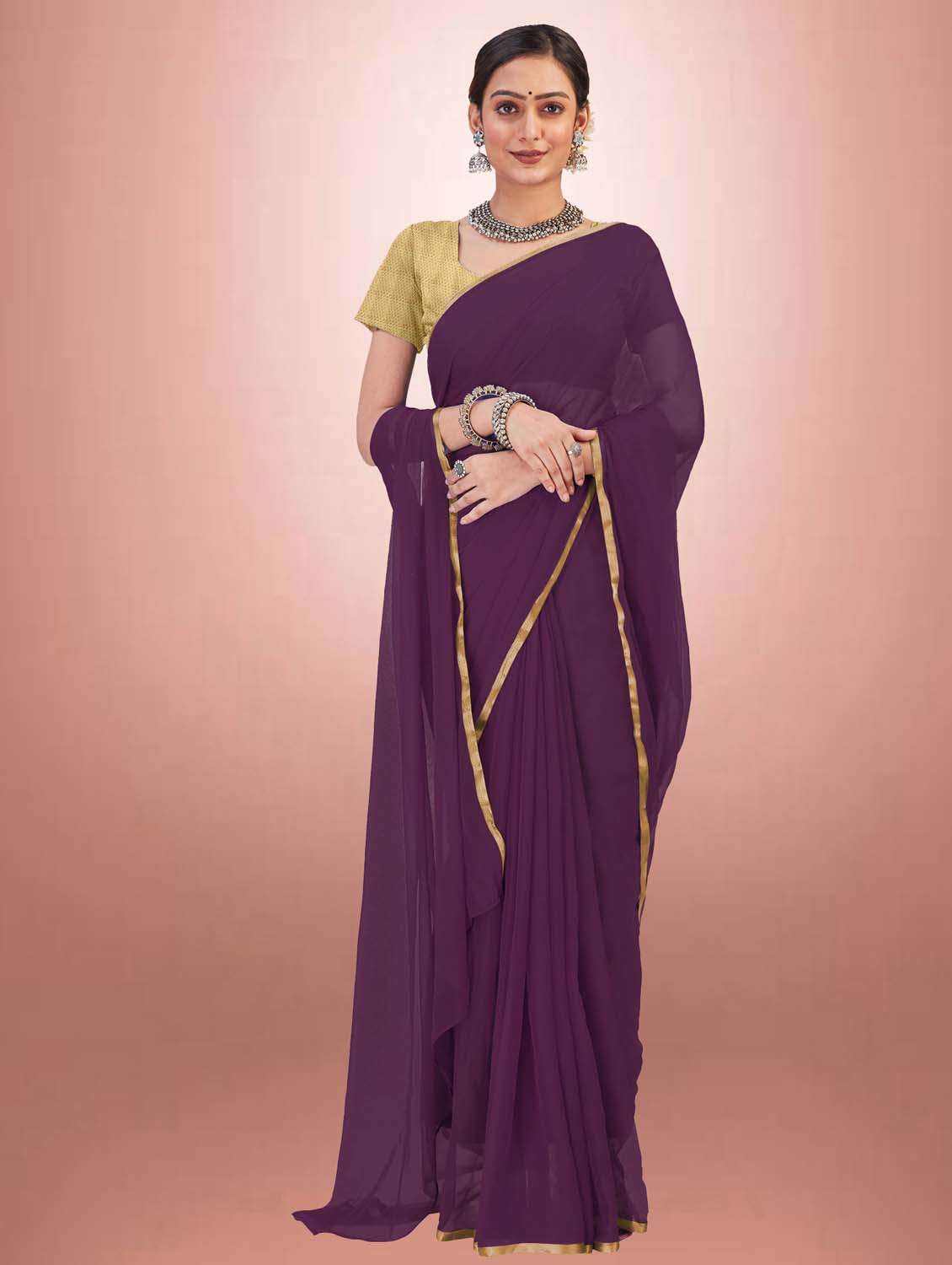 women's solid purple colored saree