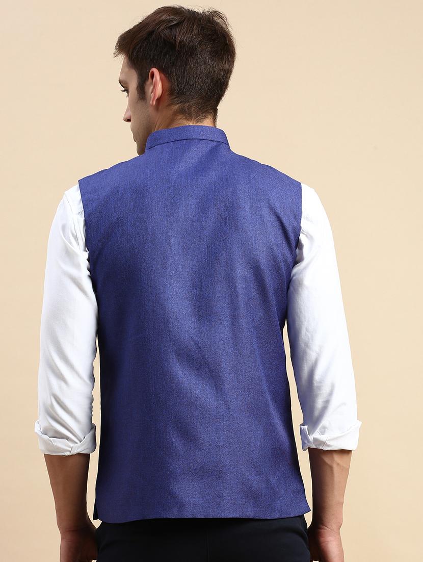 blue cotton nehru jacket - 19855899 - Standard Image - 3