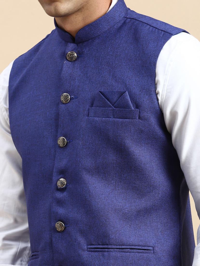 blue cotton nehru jacket - 19855899 - Standard Image - 5