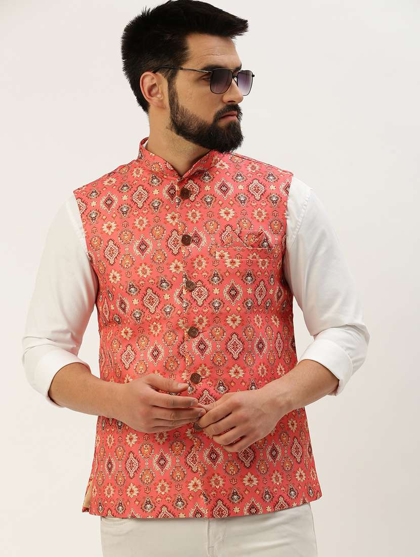 orange cotton nehru jacket