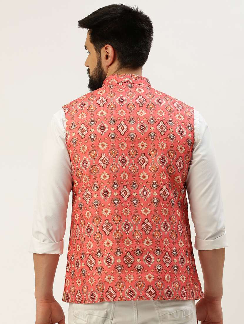 orange cotton nehru jacket - 19855912 -  Standard Image - 3