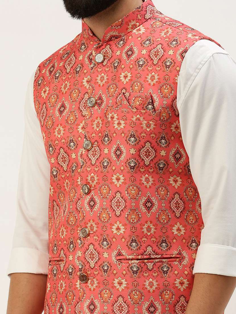orange cotton nehru jacket - 19855912 -  Standard Image - 5