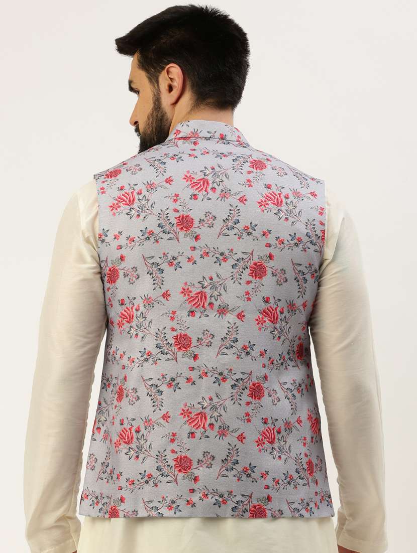 grey cotton nehru jacket - 19855914 -  Standard Image - 3
