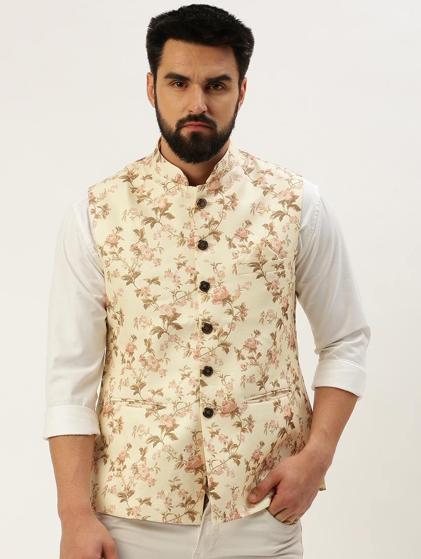 beige cotton nehru jacket - 19855915 - Zoom Image - 0