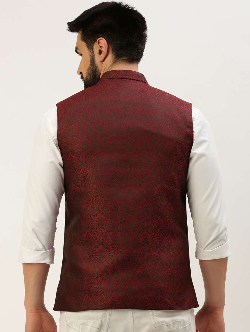 red silk blend nehru jacket - 19855930 -  Standard Image - 3
