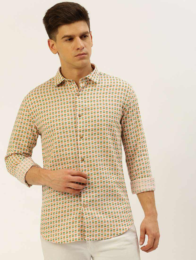 men printed long sleeve regular fit casual shirt