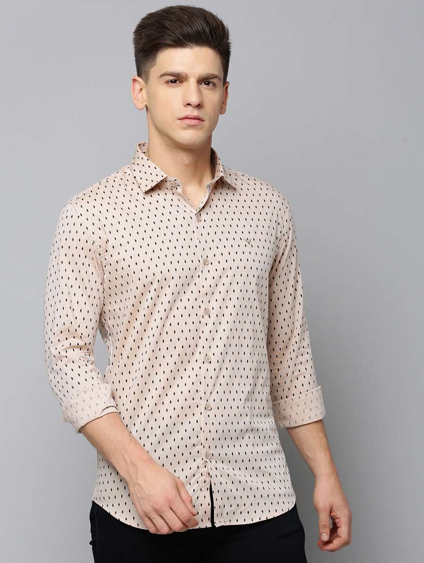 men yellow regular fit micro print casual shirt