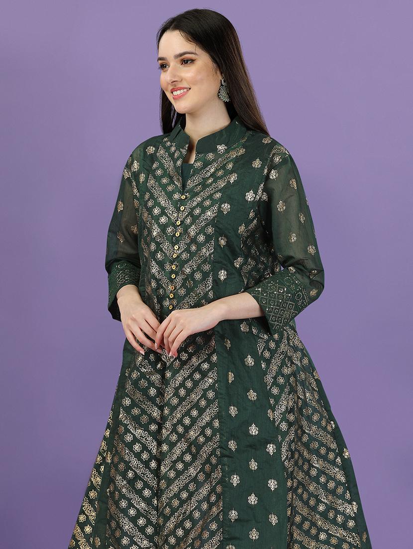 green chanderi kurta pant set - 19856611 - Standard Image - 5