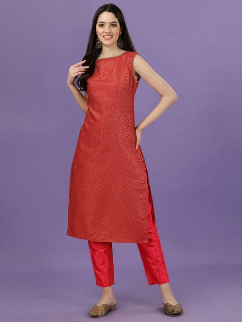 red silk kurta pant set - 19856614 - Standard Image - 0