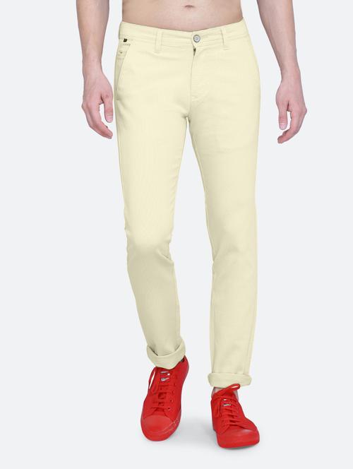 yellow cotton flat front casual trouser - 19858284 - Standard Image - 0