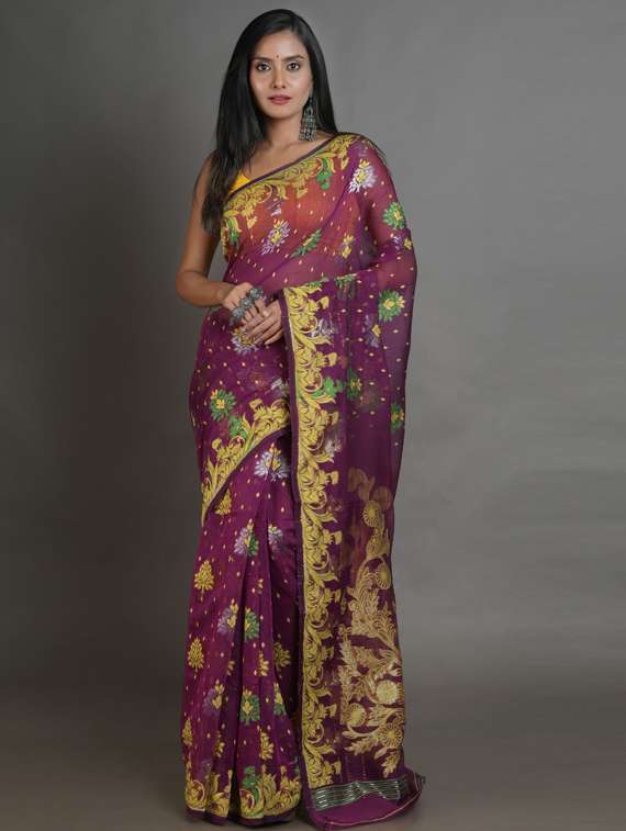 women's self design purple colored saree