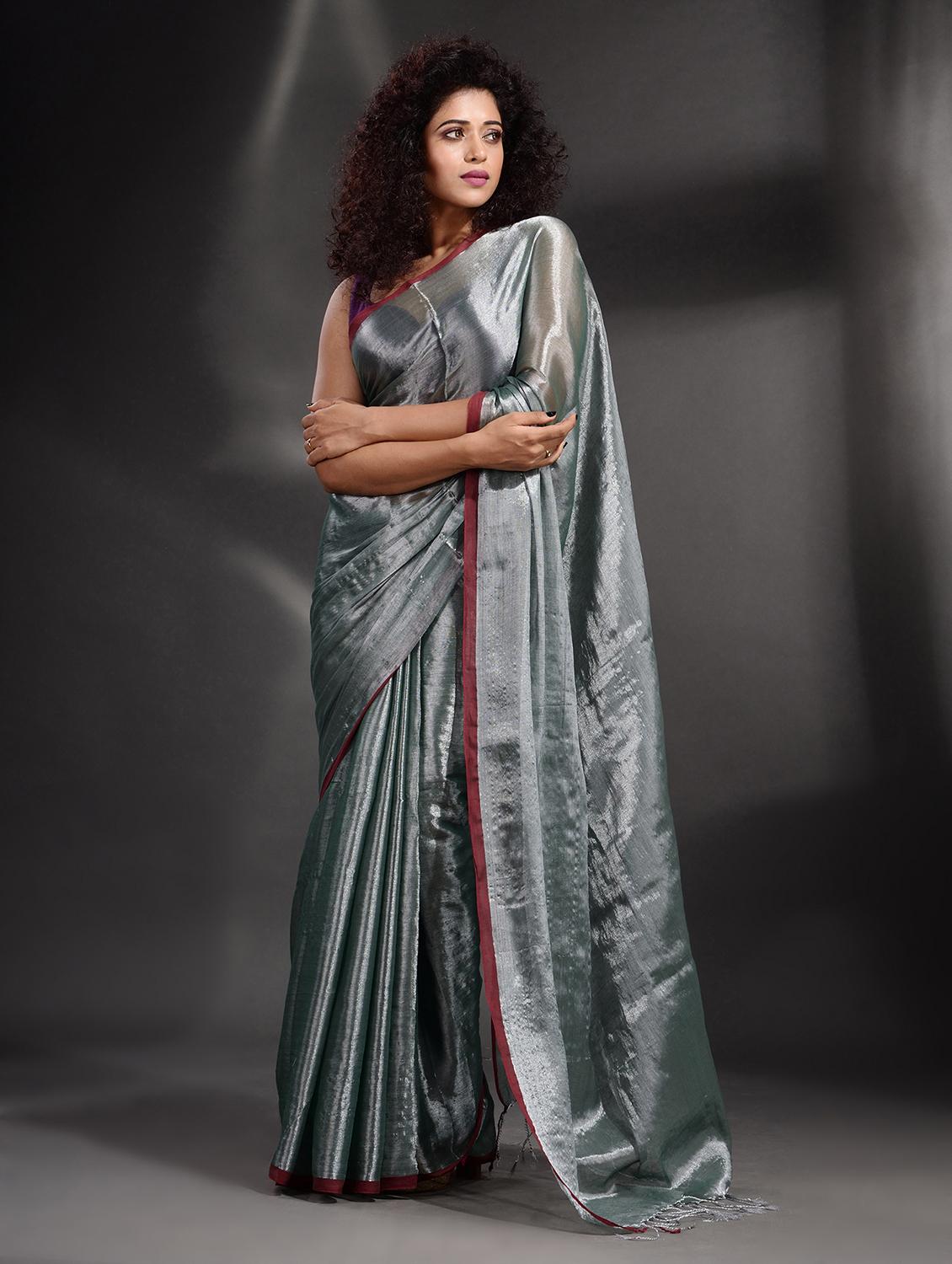 solid plain saree with blouse - 19866042 - Zoom Image - 0