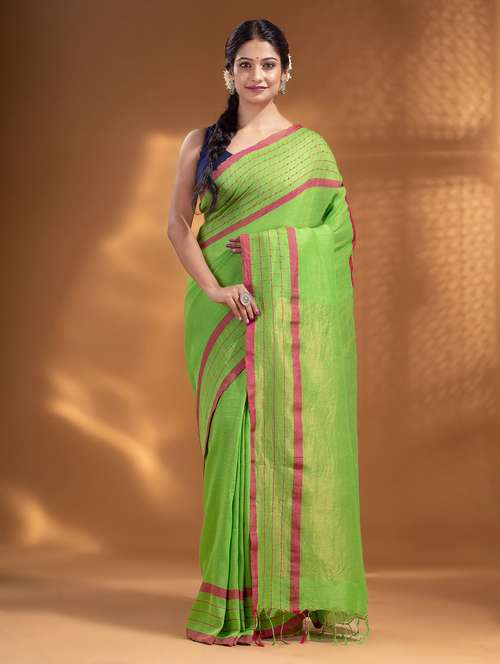 green self design woven saree with blouse - 19866226 -  Standard Image - 0