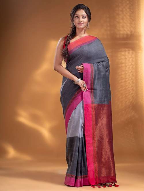 grey self design woven saree with blouse - 19866246 - Standard Image - 0