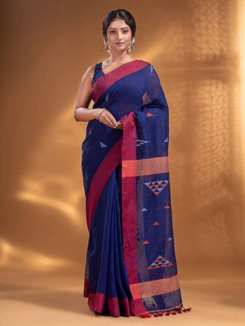 women's self design navy blue colored saree with blouse - 19866266 -  Standard Image - 0