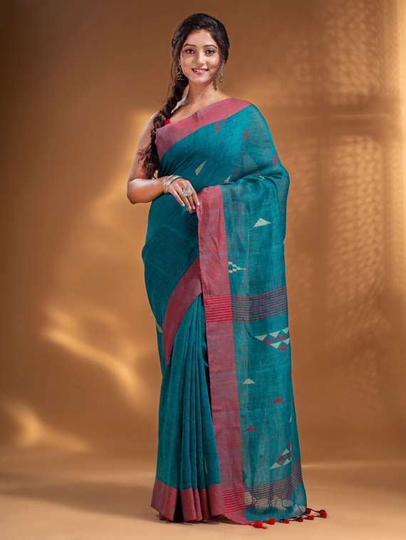 women's self design blue colored saree with blouse