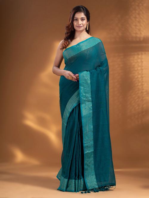 women's bordered royal blue colored saree with blouse - 19866334 - Standard Image - 0