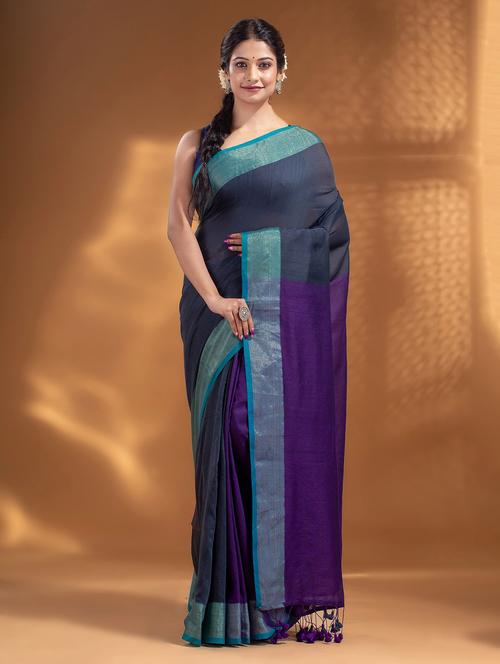 blue self design woven saree with blouse - 19866350 -  Standard Image - 0