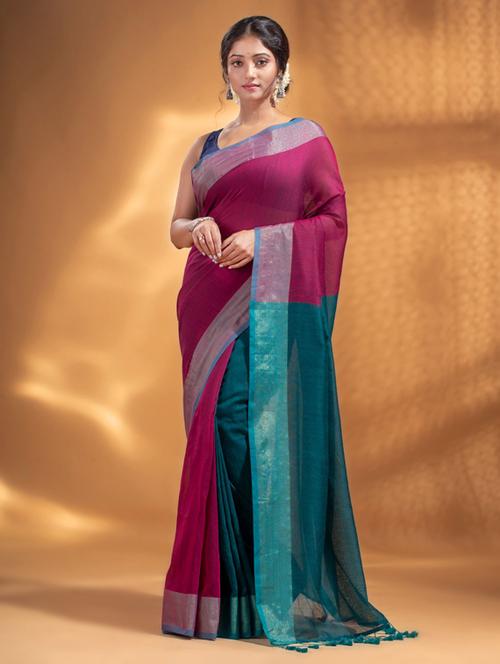 fuchsia cotton saree with blouse - 19866354 - Standard Image - 0