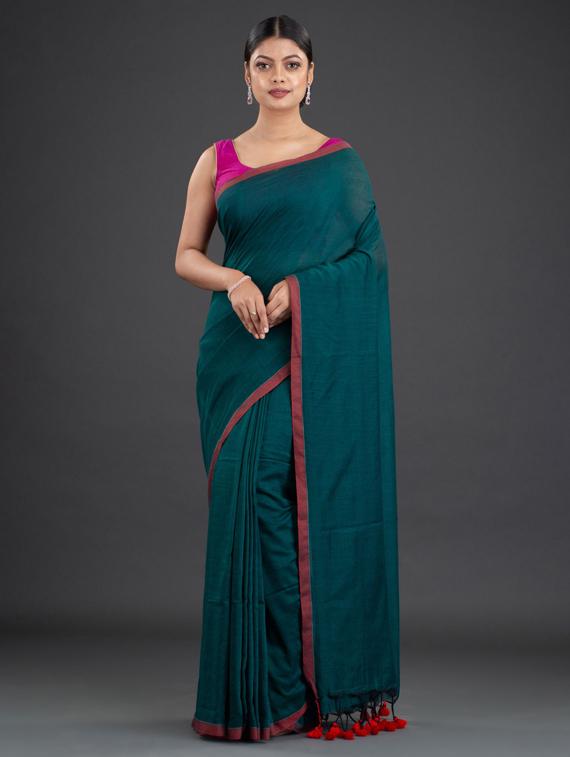 solid woven saree with blouse