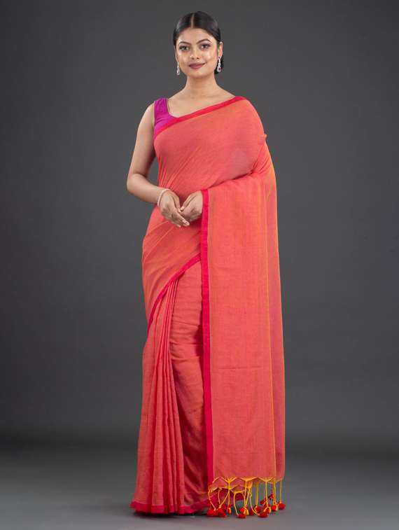 women's solid orange colored saree with blouse - 19866381 - Zoom Image - 0