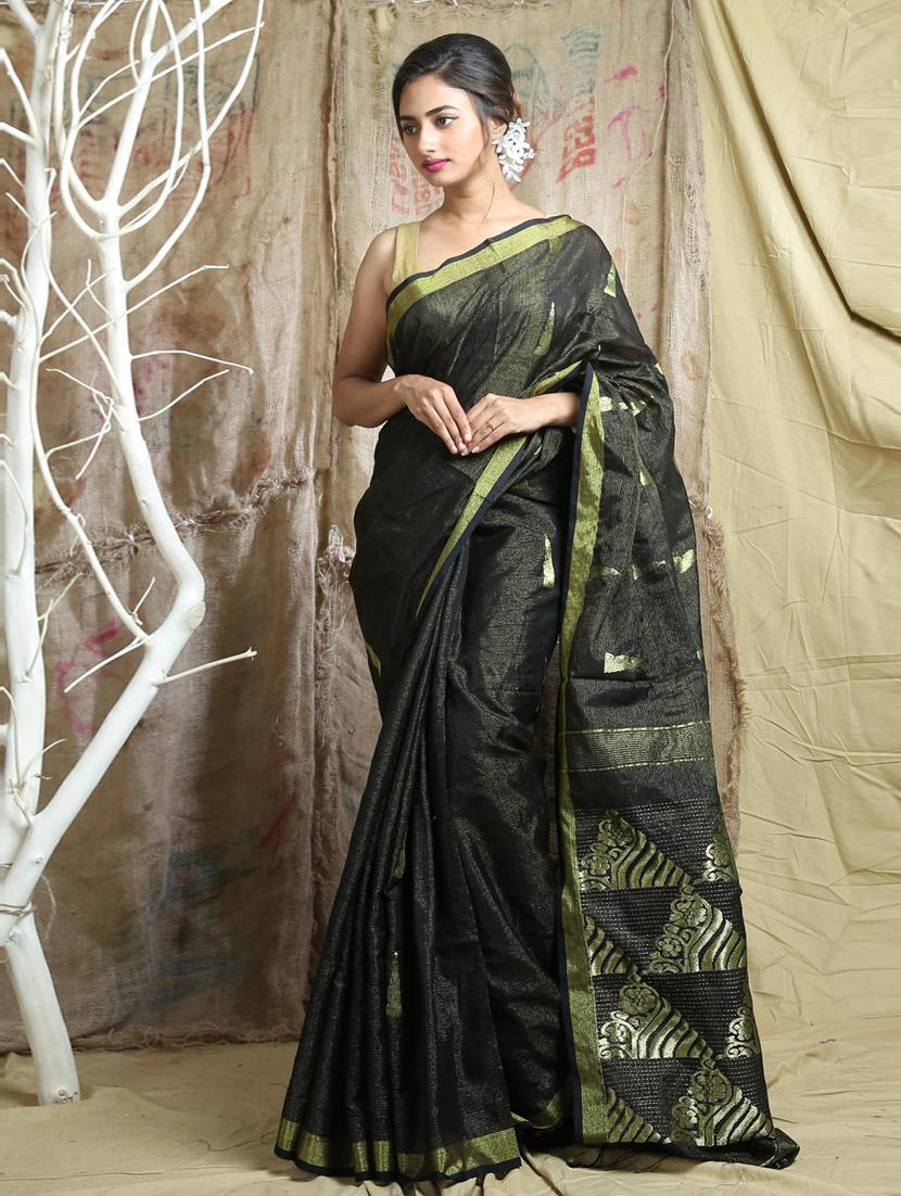 women's self design black colored saree with blouse - 19866489 -  Zoom Image - 0