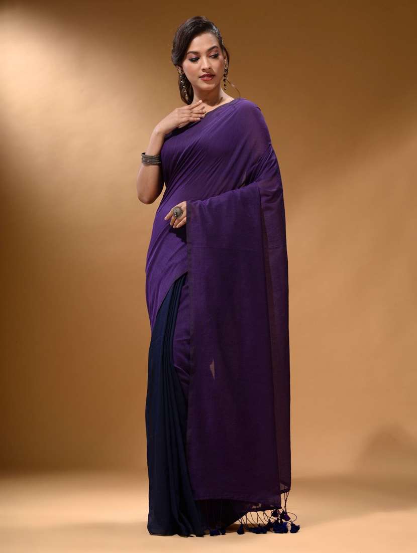 women's self design purple colored saree with blouse