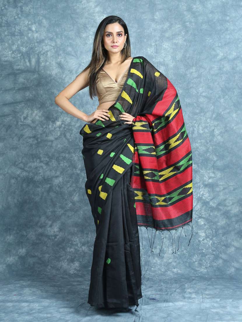 black self design woven saree with blouse