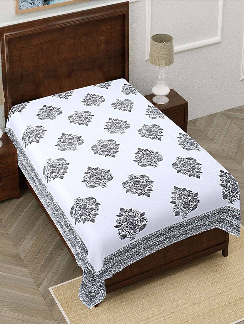 texstylers pure cotton white base floral 60x90 inches single bedsheet