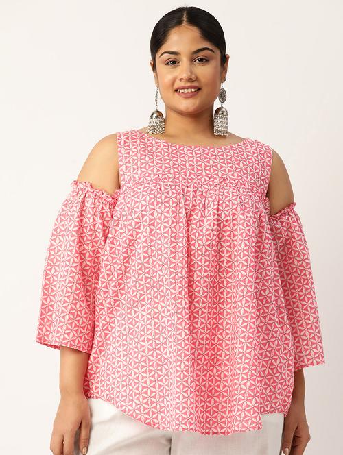 women plus size printed cold shoulder top - 19866824 - Standard Image - 0
