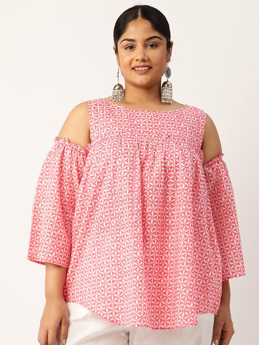 women plus size printed cold shoulder top - 19866824 - Zoom Image - 0