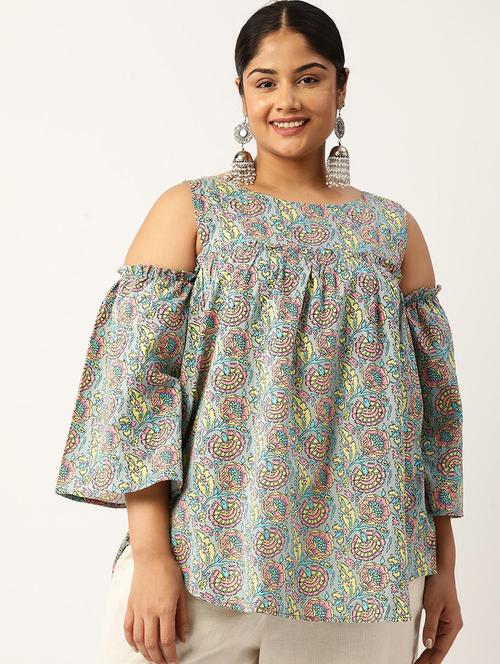 women plus size printed cold shoulder top - 19866827 -  Standard Image - 0