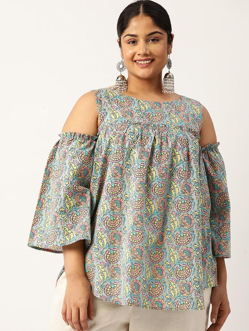 women plus size printed cold shoulder top - 19866827 -  Zoom Image - 0