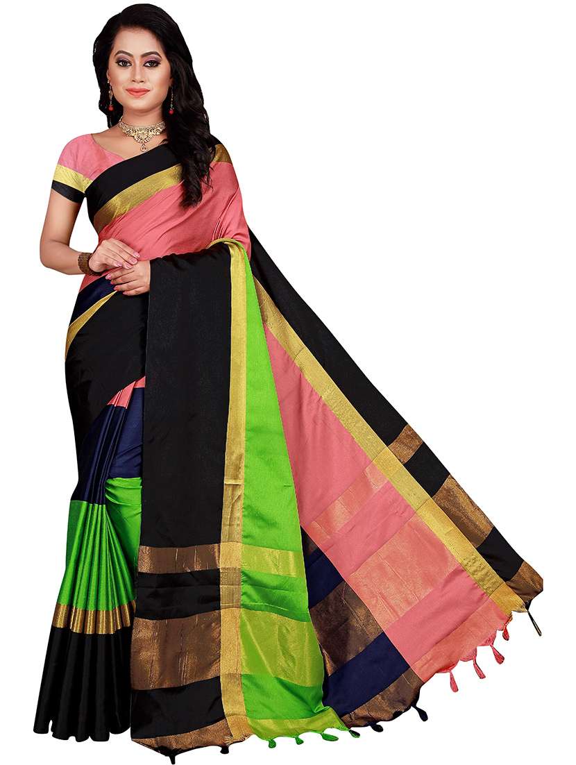 women's color block multi colored saree with blouse - 19866866 - Zoom Image - 0
