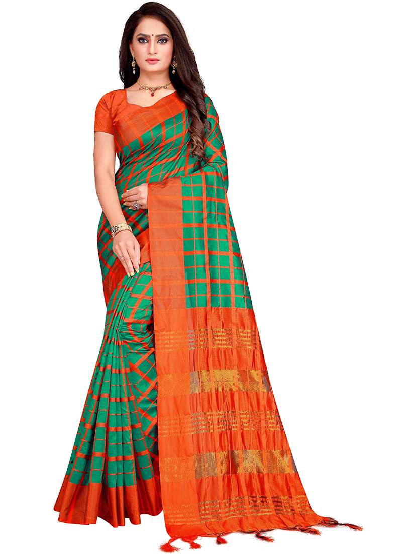 checkered printed saree with blouse - 19866877 - Zoom Image - 0